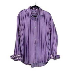 ROBERT GRAHAM Men'2XL Purple Black Flip Cuff Shirt Knowledge Wisdom Classic Fit
